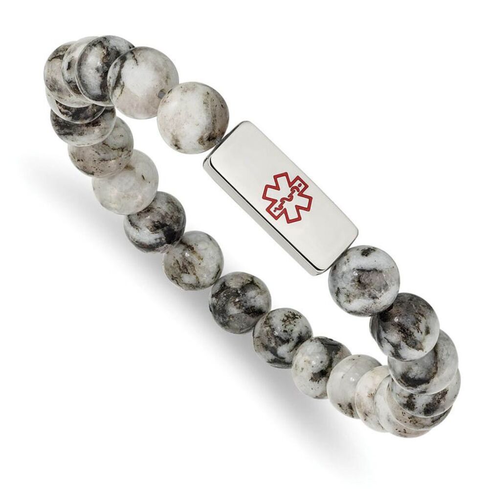 8.5mm Stainless Steel Lotus Jasper Bead Medical I.D. Stretch Bracelet